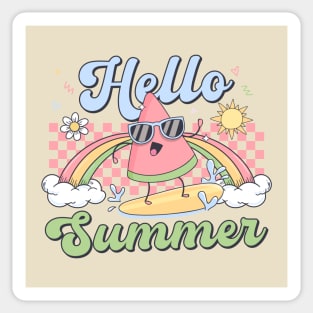 Hello Summer Vibes Cute Watermelon Surfing Sticker